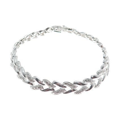 ROSS SIMONS 925 Sterling Silver Diamond Accent Herringbone Link Bracelet 7.25"