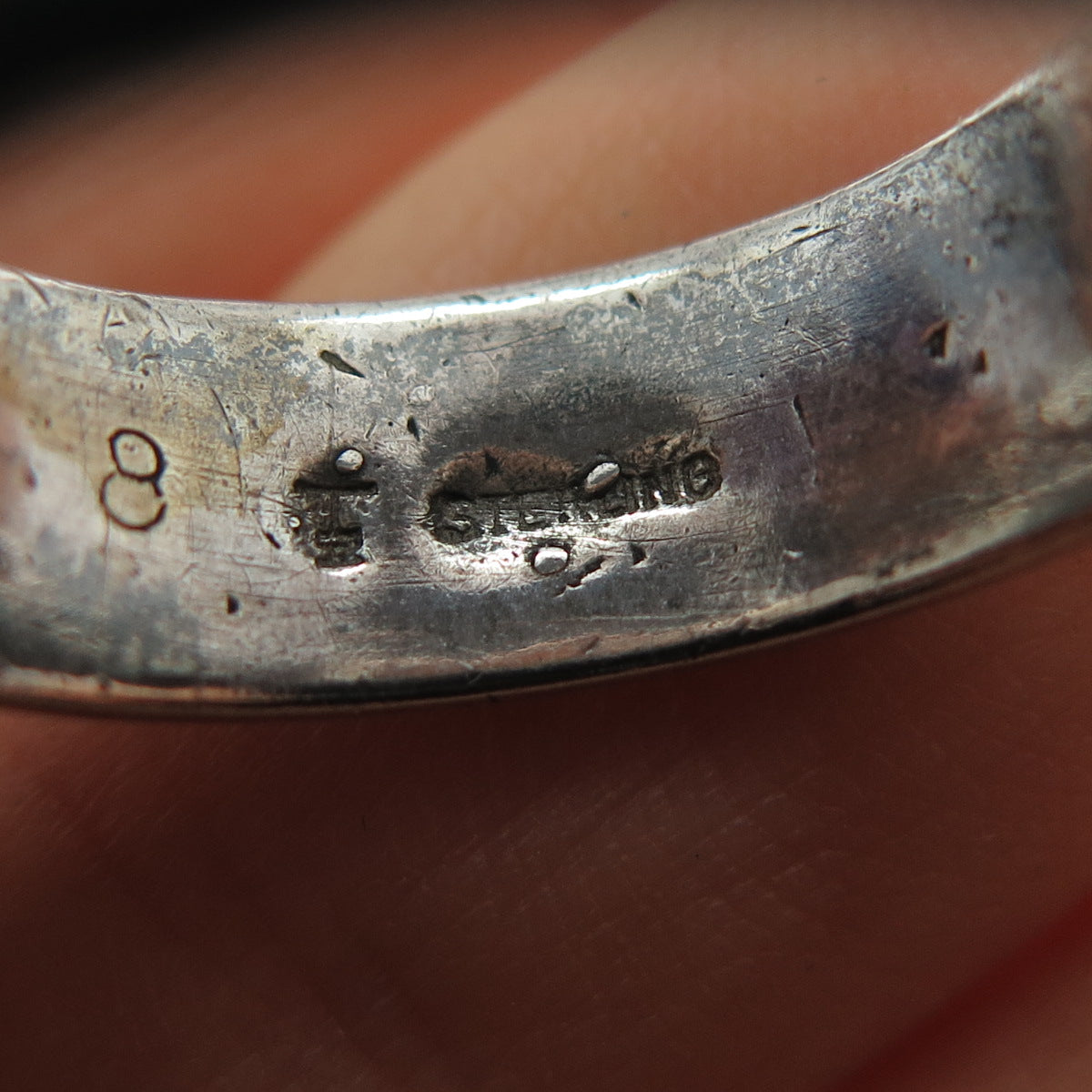 Tommy Long Navajo Old Pawn Sterling Vintage Turquoise Inlay Band Ring Size 8.5