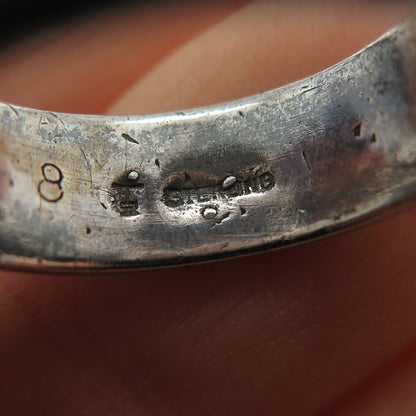 Tommy Long Navajo Old Pawn Sterling Vintage Turquoise Inlay Band Ring Size 8.5