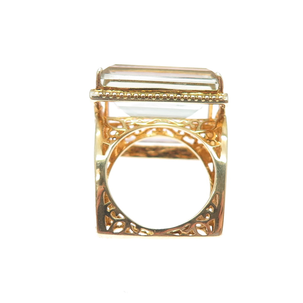 925 Sterling Gold Plated Real Emerald-Cut Green & Purple Amethyst Ring Size 7.25