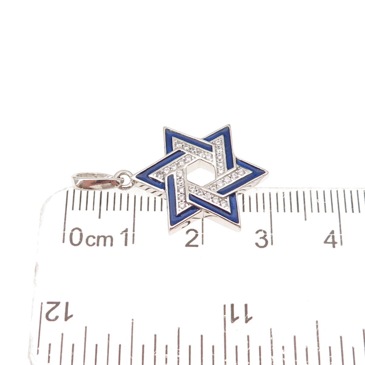 925 Sterling Silver Blue Enamel & C Z Star of David Charm Pendant