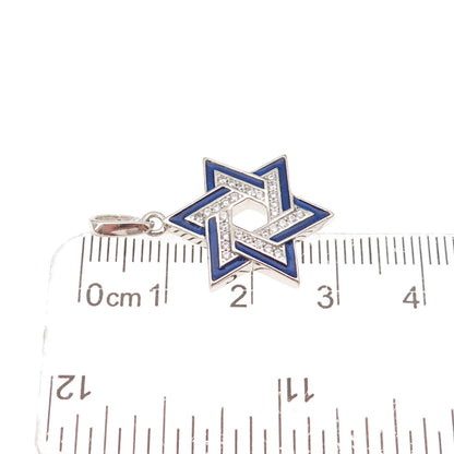 925 Sterling Silver Blue Enamel & C Z Star of David Charm Pendant