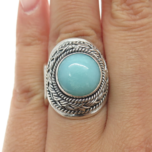 SUARTI BALI 925 Sterling Silver Vintage Milky Aquamarine Gem Boho Ring Size 7