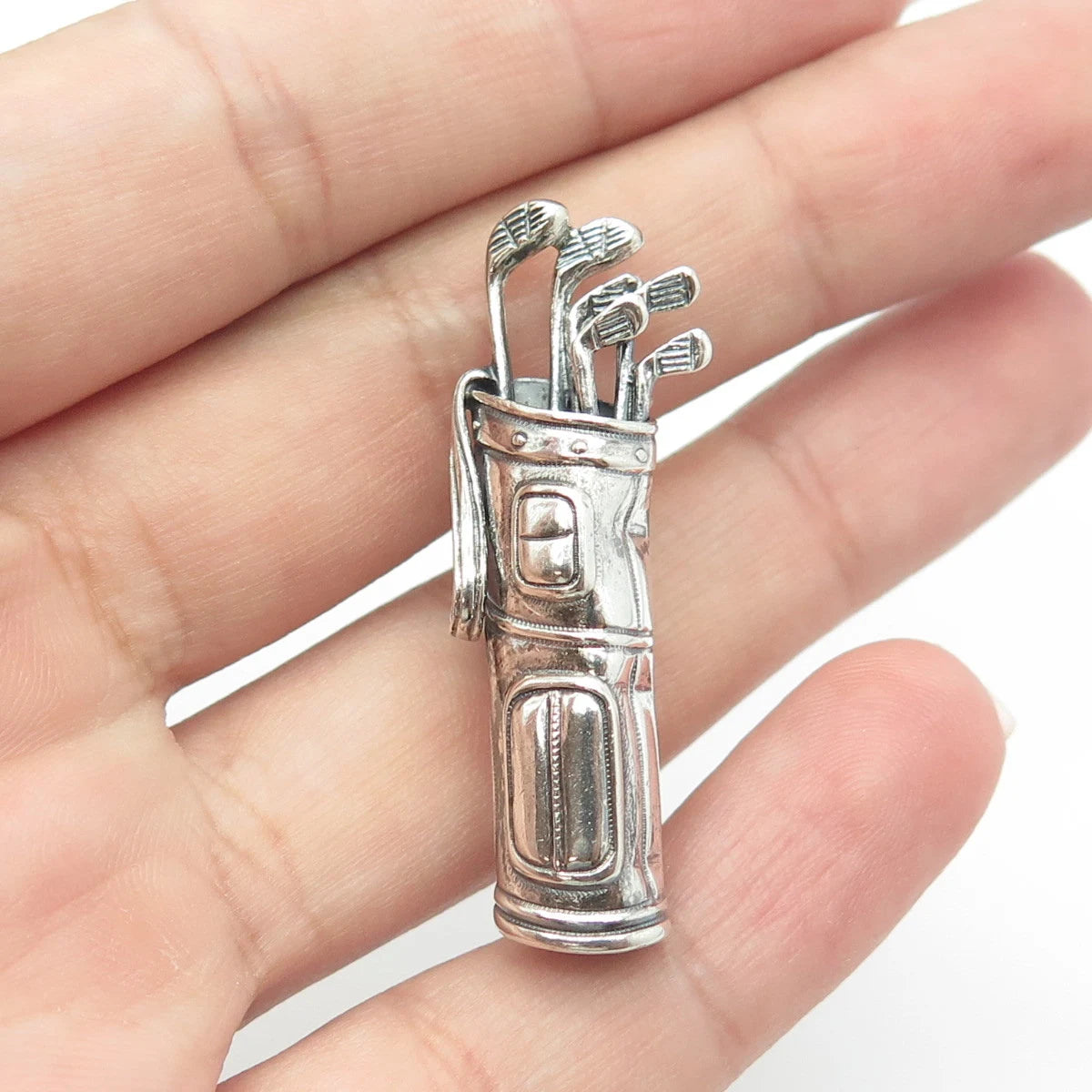 Beau 925 Sterling Silver Vintage Golf Club Oxidized Pin Brooch