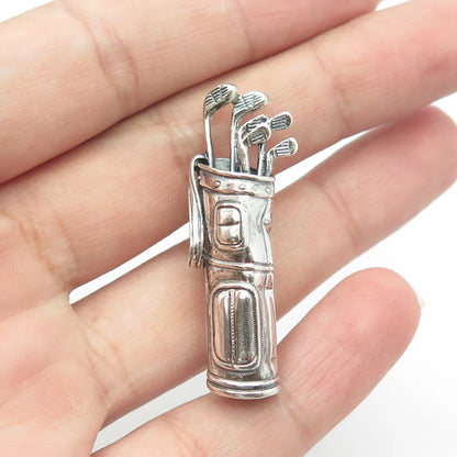 Beau 925 Sterling Silver Vintage Golf Club Oxidized Pin Brooch