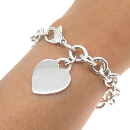 TIFFANY & CO. 925 Sterling Silver Vintage Heart Tag Rolo Link Bracelet 7"