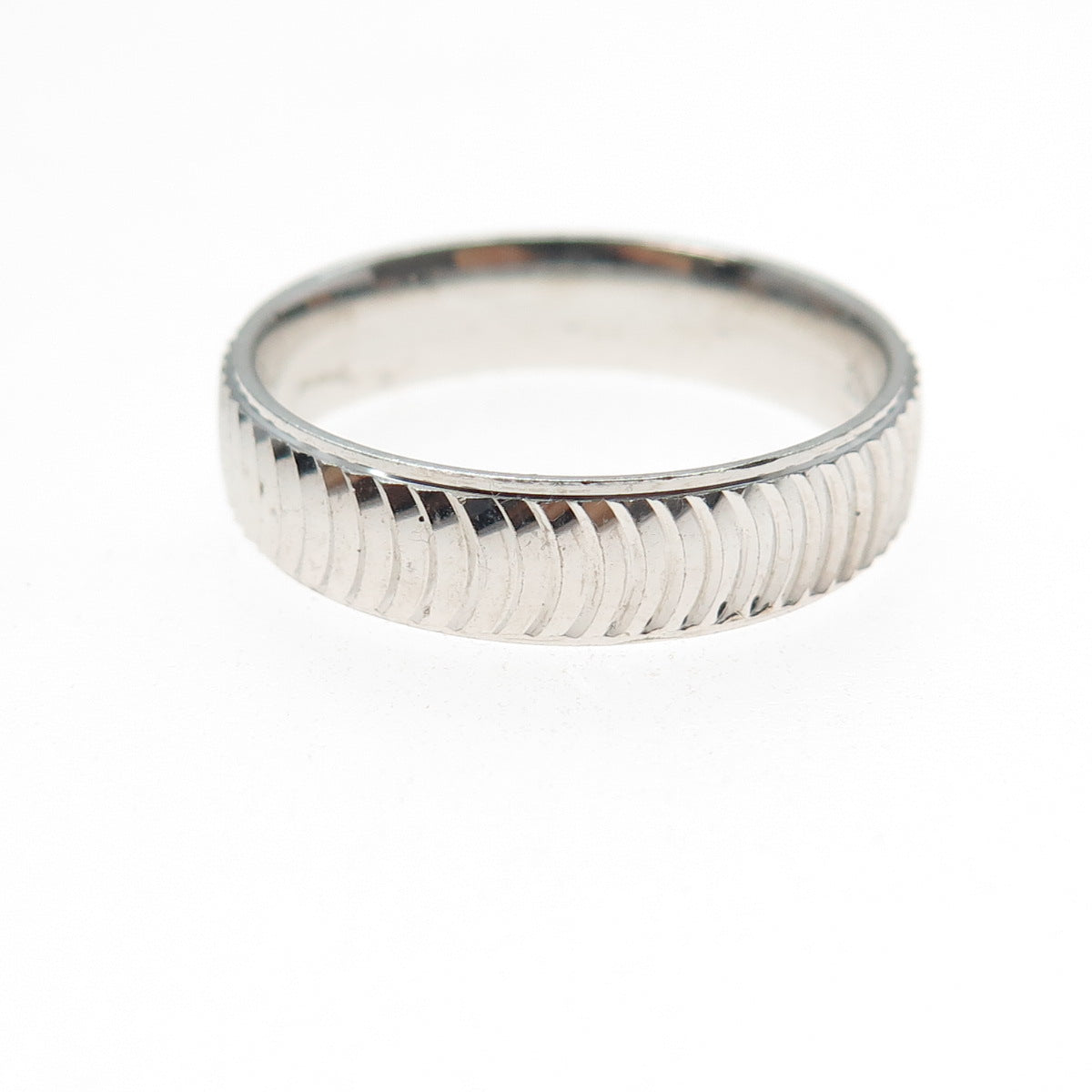 925 Sterling Silver Ribbed Band Ring Size 12.25