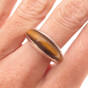 Whitney Kelly Sterling Silver Vintage Real Tiger Eye Modernist Ring Size 8.25
