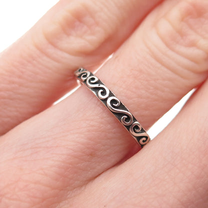 925 Sterling Silver Vintage Swirl Oxidized Band Ring Size 5.5