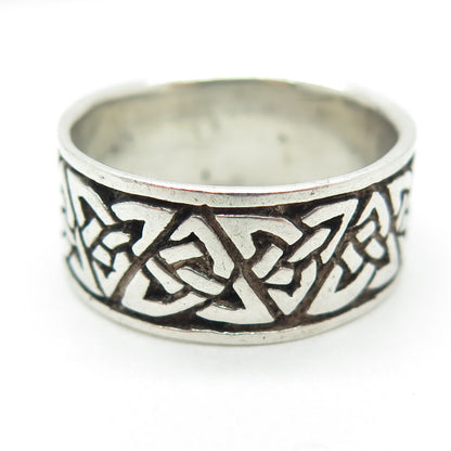 925 Sterling Silver Vintage Celtic Knot Oxidized Band Ring Size 8.75