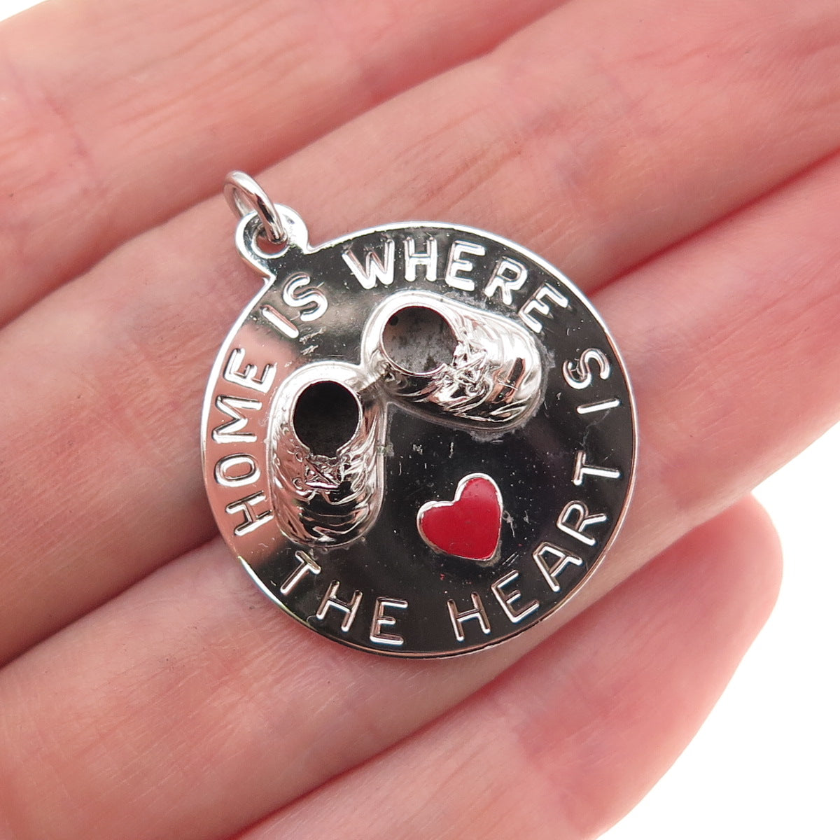 925 Sterling Silver Vintage Enamel Home Is Where The Heart Is Charm Pendant