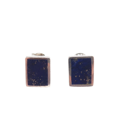 Paul Brackna 925 Sterling Silver Vintage Real Lapis Stud Earrings