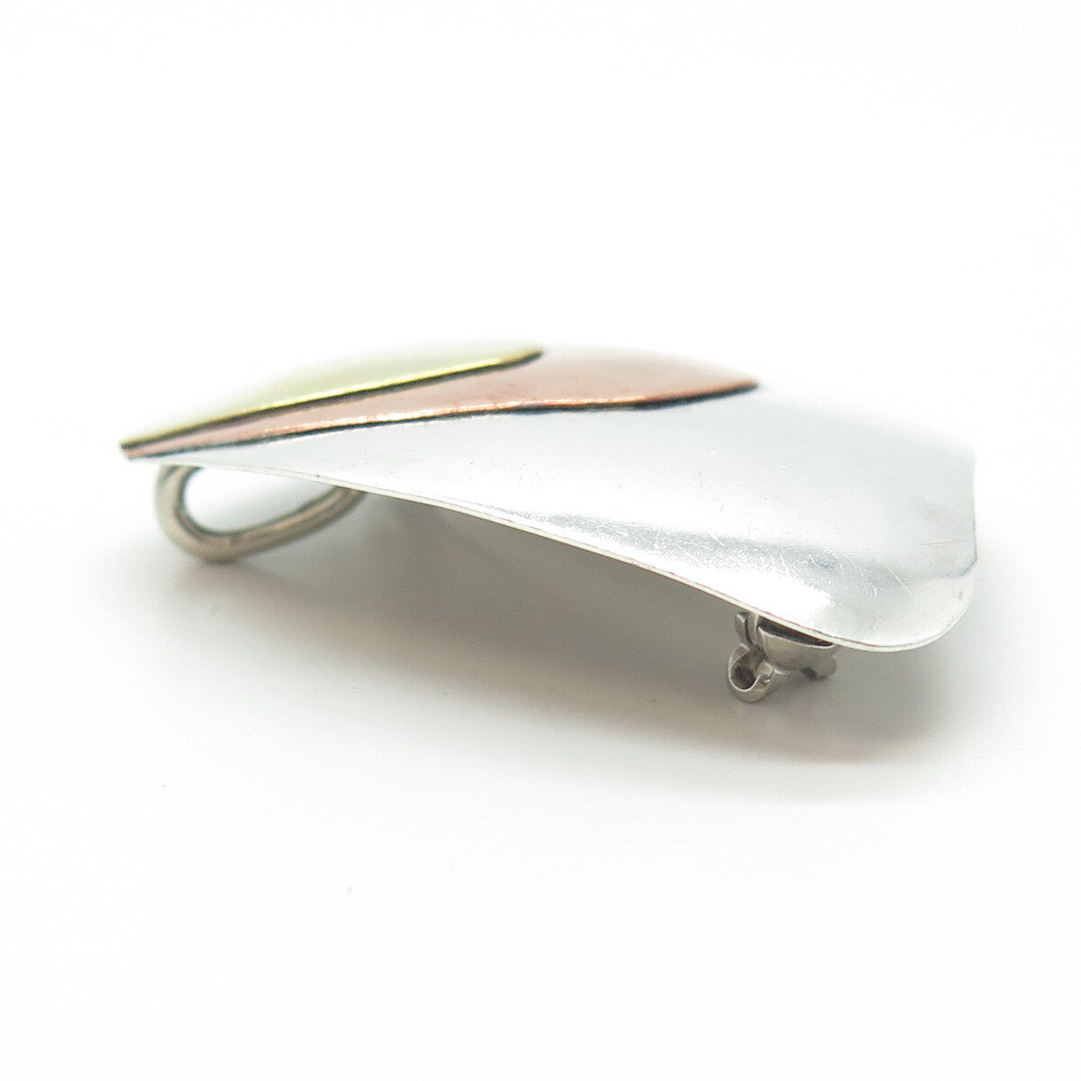 925 Sterling Silver 3-Tone Vintage Modernist Pin Brooch / Pendant