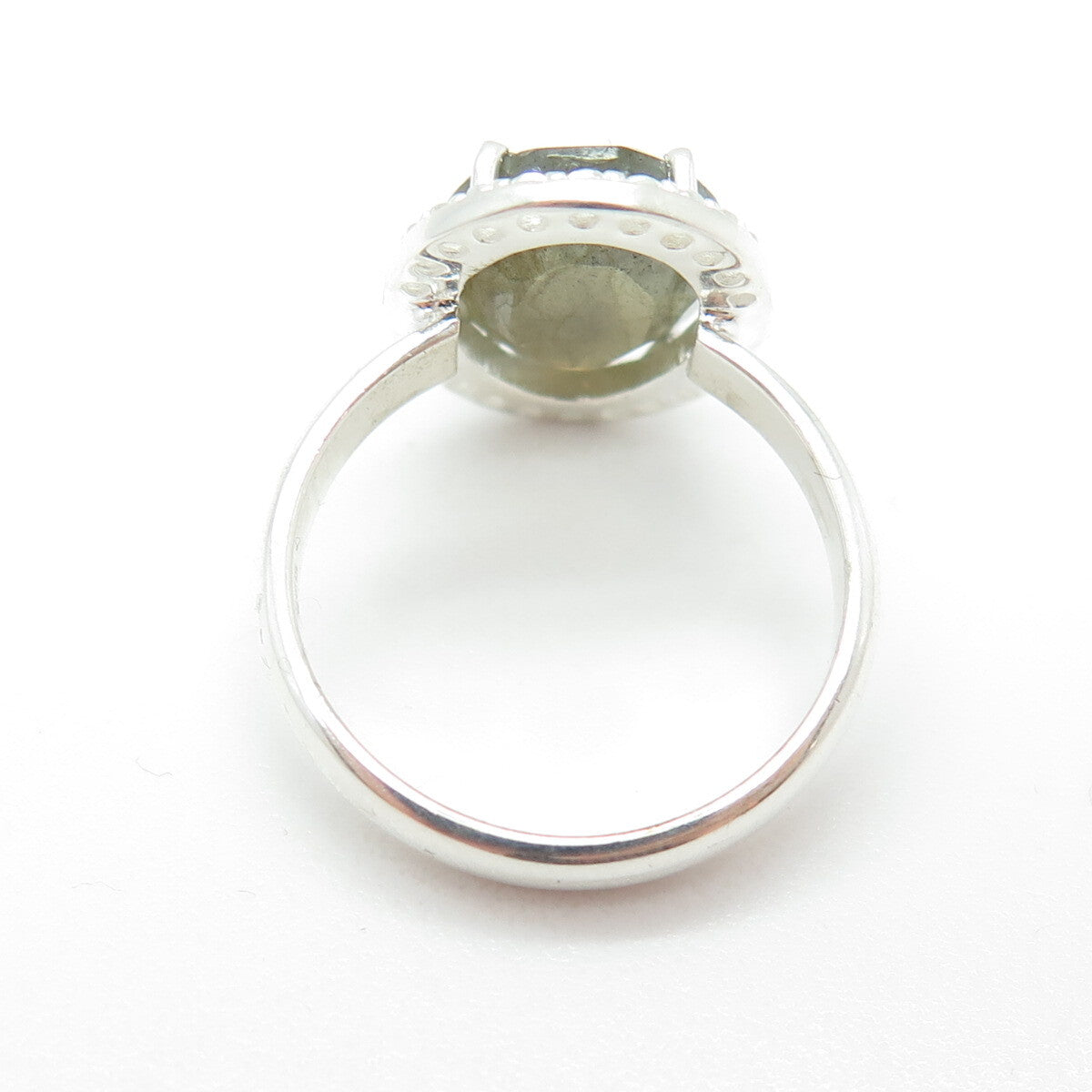 FRANK AHM 925 Sterling Silver Real Oval-Cut Labradorite & C Z Ring Size 7.75