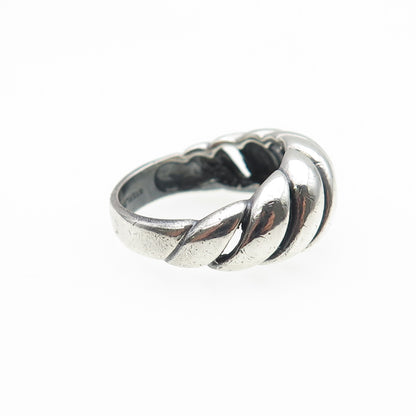925 Sterling Silver Vintage Modernist Ribbed Oxidized Ring Size 6