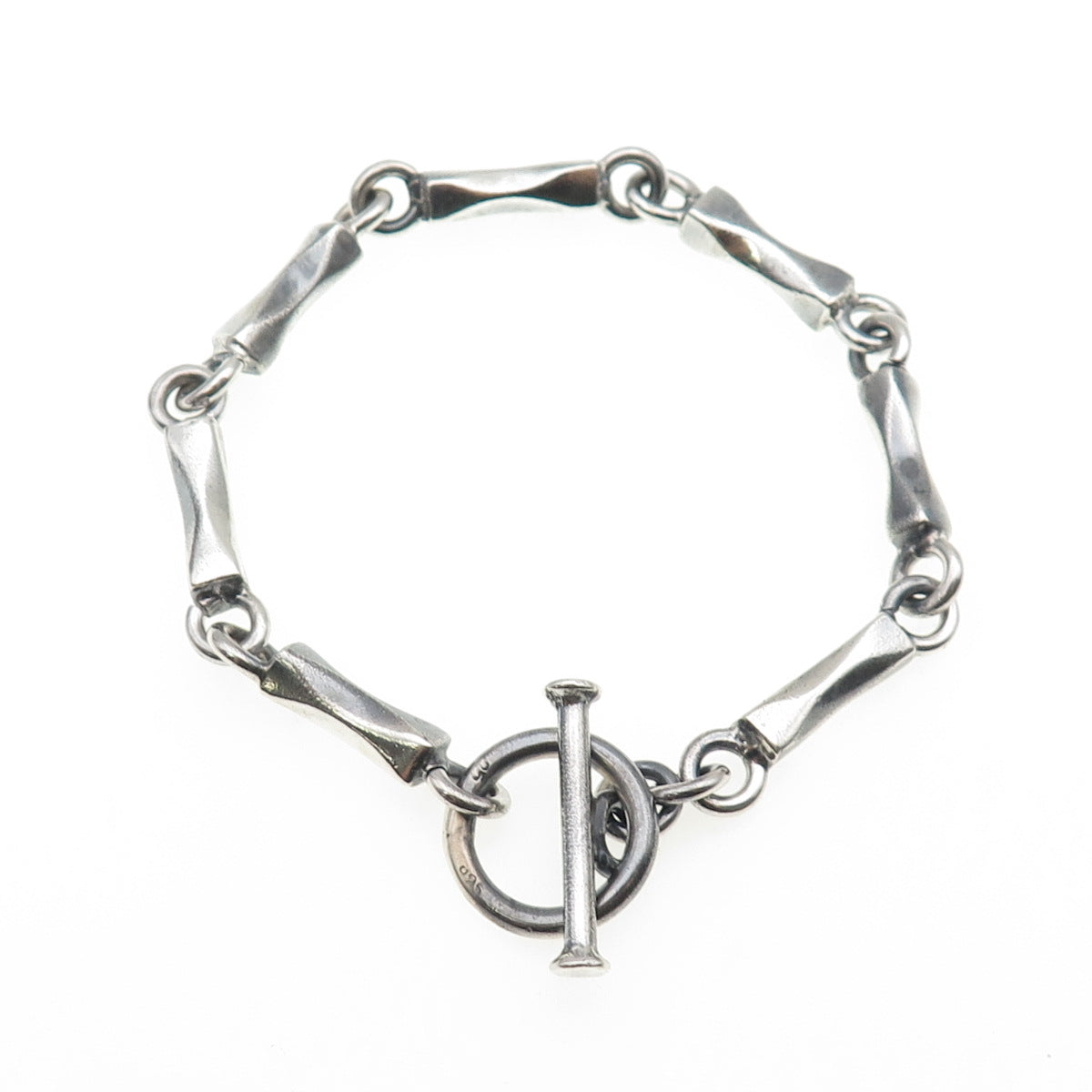 925 Sterling Silver Vintage Modernist Bar Link Oxidized Bracelet 8"
