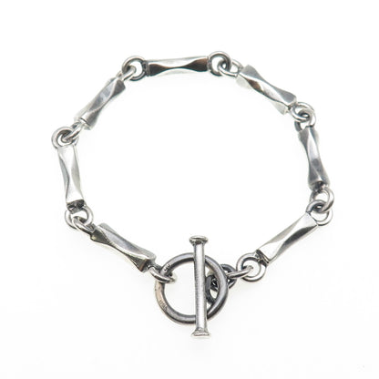 925 Sterling Silver Vintage Modernist Bar Link Oxidized Bracelet 8"