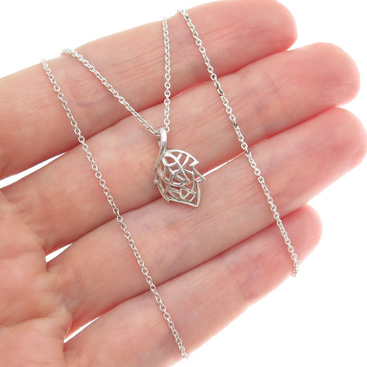 925 Sterling Silver Italy Modernist Floral Leaf Cable Chain Necklace 18"