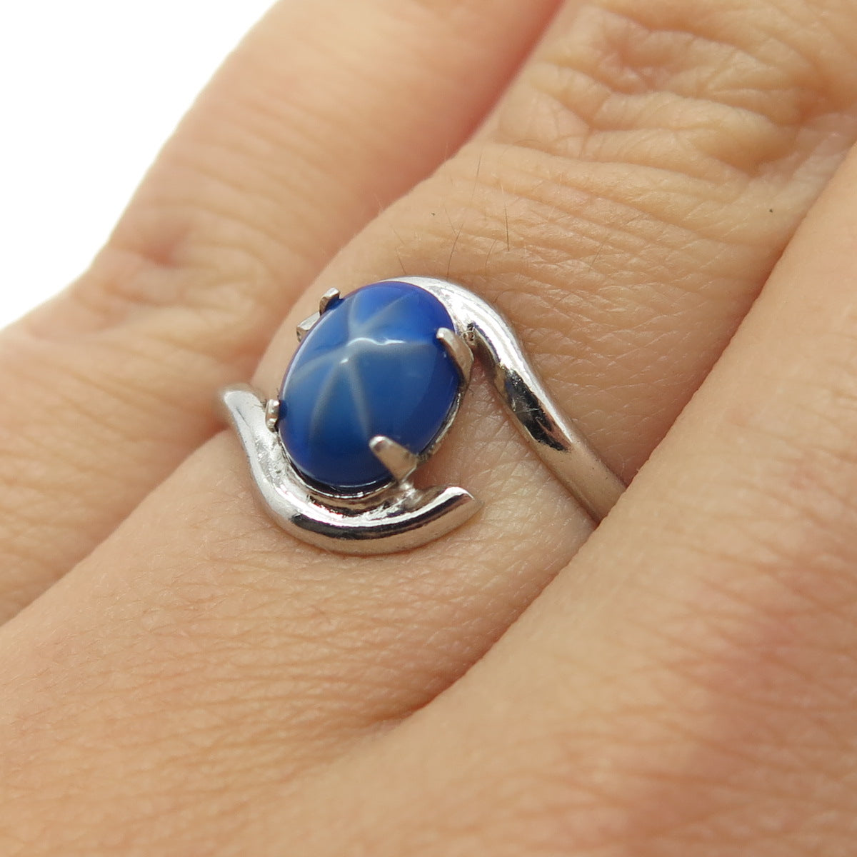 CLARK & COOMBS 925 Sterling Silver Antique Star Sapphire-Imitation Ring Size 6