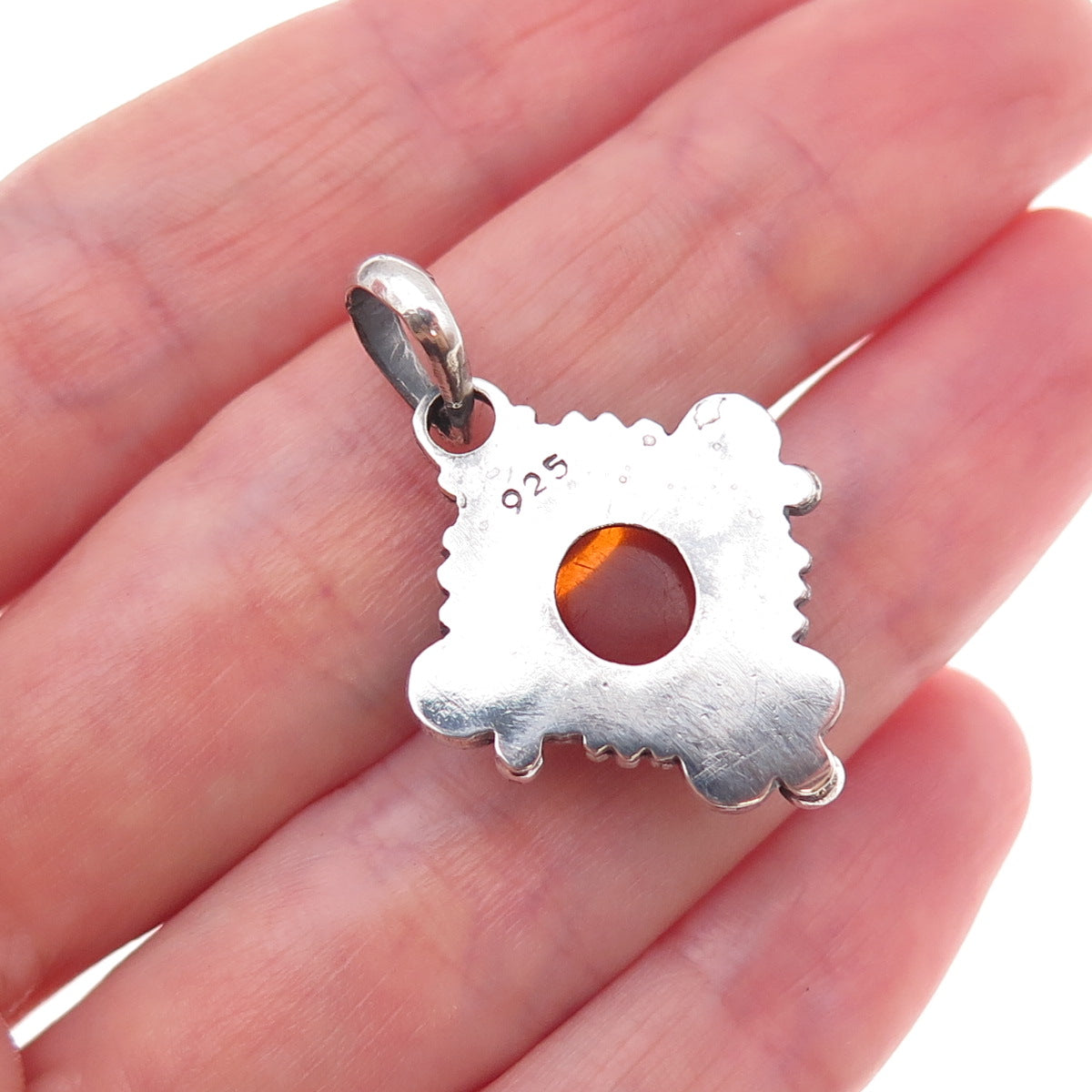 925 Sterling Silver Vintage Real Amber Beaded Oxidized Charm Pendant