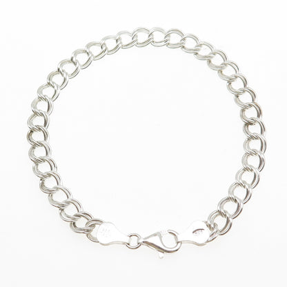 925 Sterling Silver Vintage Italy Double Curb Link Bracelet 7.25"