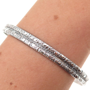 925 Sterling Silver Antique Art Deco Floral Scroll Bangle Bracelet 8.25"
