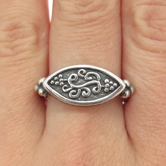 925 Sterling Silver Vintage Grape Vine Marquise-Shape Signet Ring Size 9.25