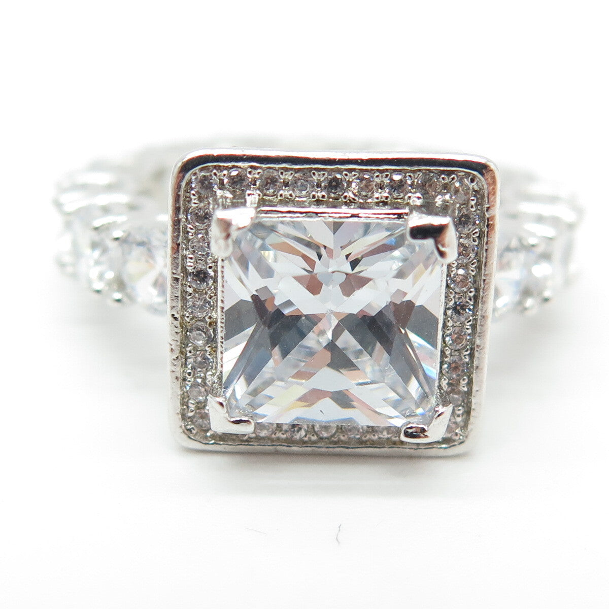 925 Sterling Silver Princess & Round-Cut Shaped C Z Ring Size 6.25