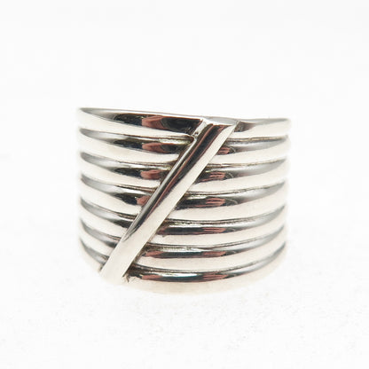 Leon 925 Sterling Silver Vintage Modernist Ribbed Adjustable Ring Size 7.25