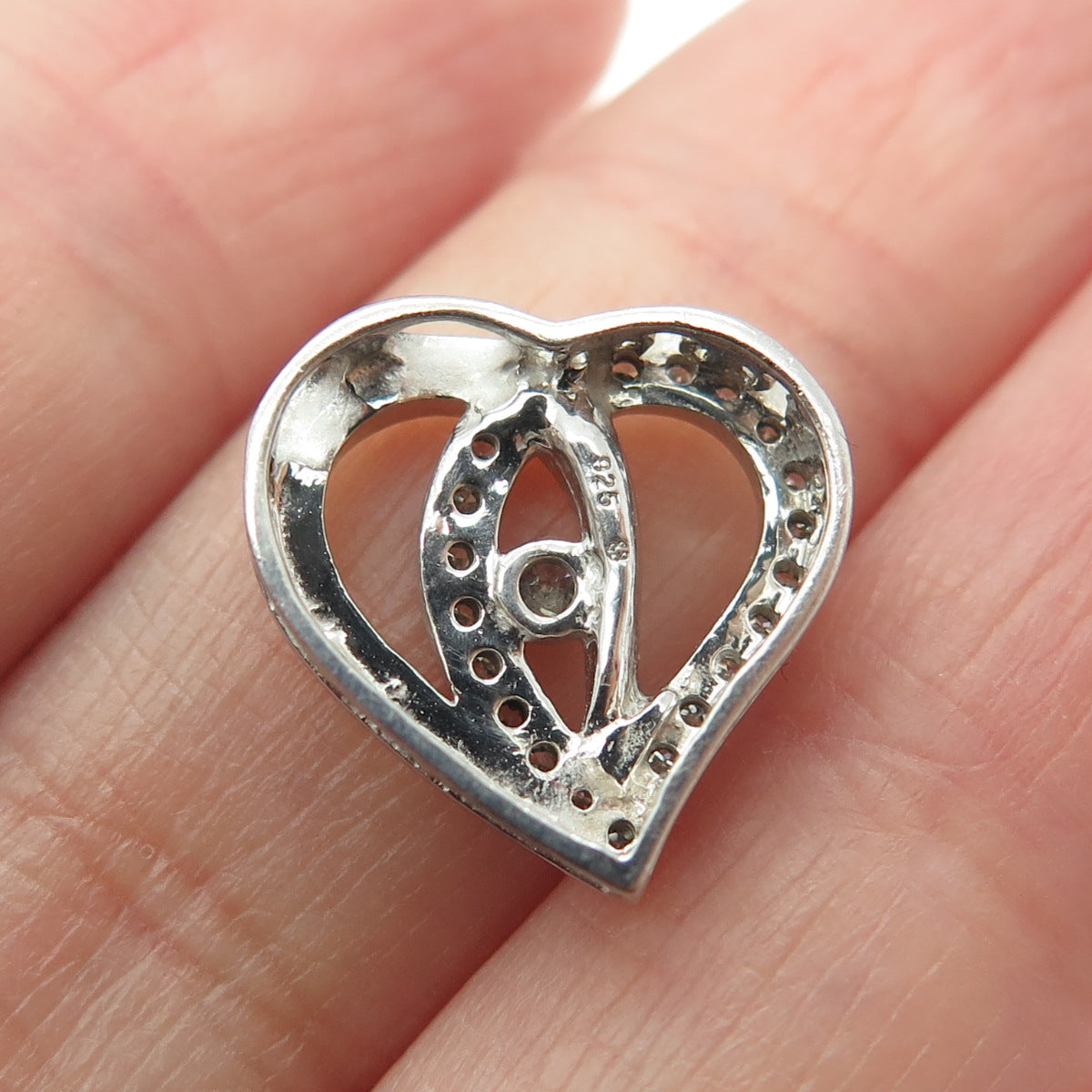 925 Sterling Silver Real Round-Cut Diamond Interlocked Heart Slide Pendant