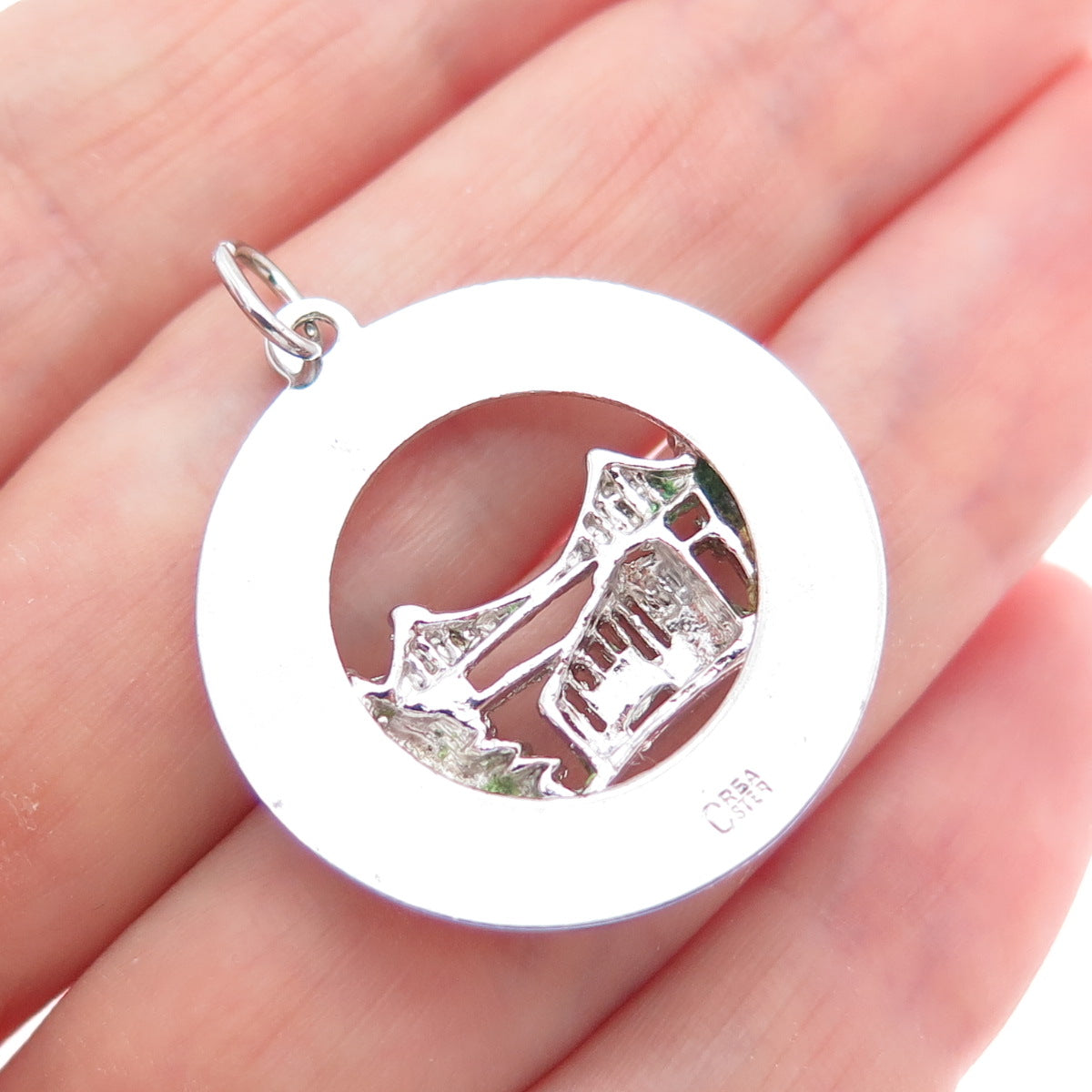 CREA 925 Sterling Silver Vintage San Francisco Round Tag Charm Pendant