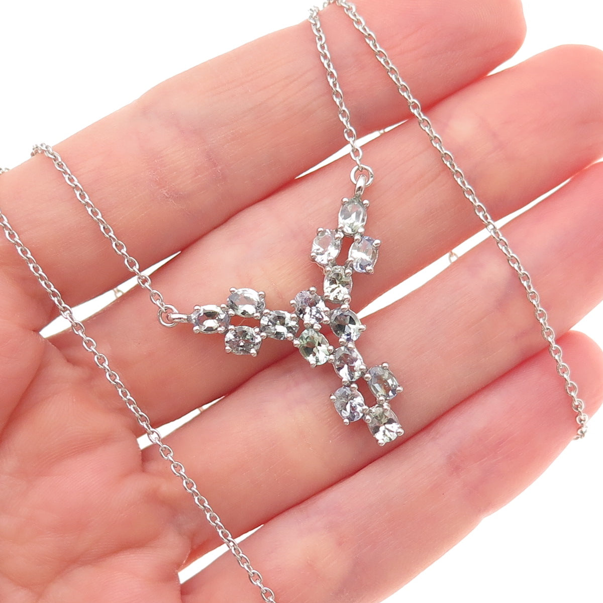 Chuck Clemency 925 Sterling Silver Real Tanzanite Cable Chain Necklace 18"