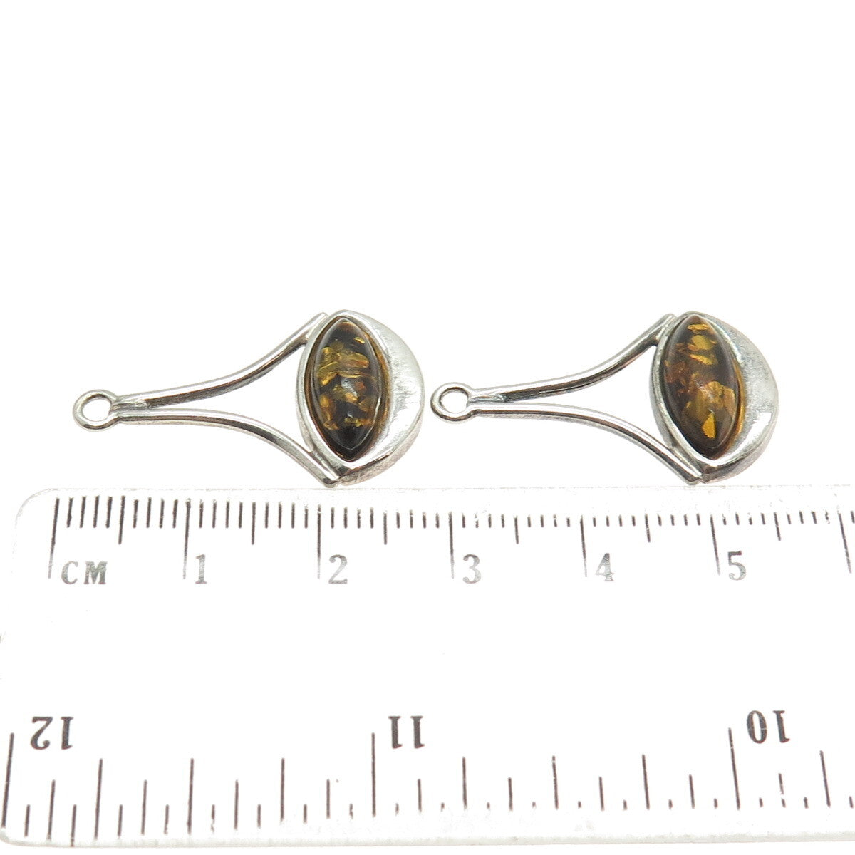 925 Sterling Silver Vintage Real Baltic Amber Modernist Jacket Earrings