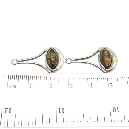 925 Sterling Silver Vintage Real Baltic Amber Modernist Jacket Earrings