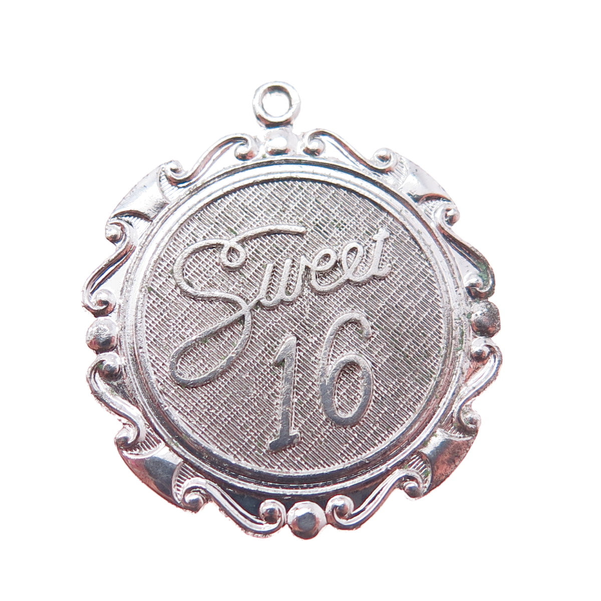 925 Sterling Silver Vintage Sweet 16 Oxidized Charm Pendant