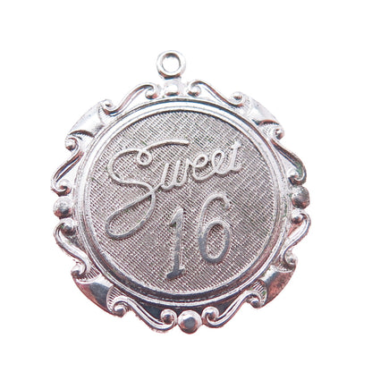 925 Sterling Silver Vintage Sweet 16 Oxidized Charm Pendant