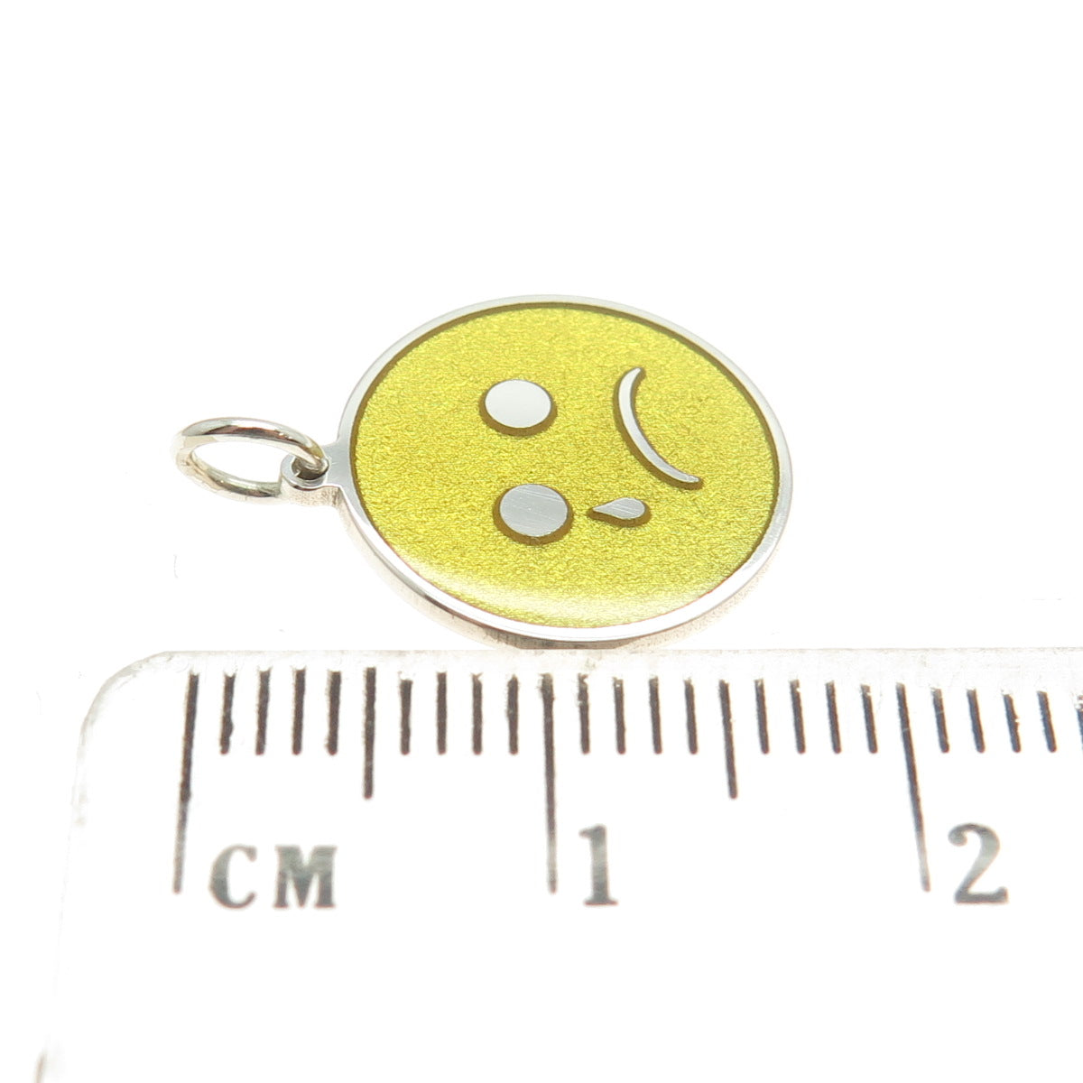 925 Sterling Silver Yellow Enamel Crying Face Emoji Minimalist Charm Pendant