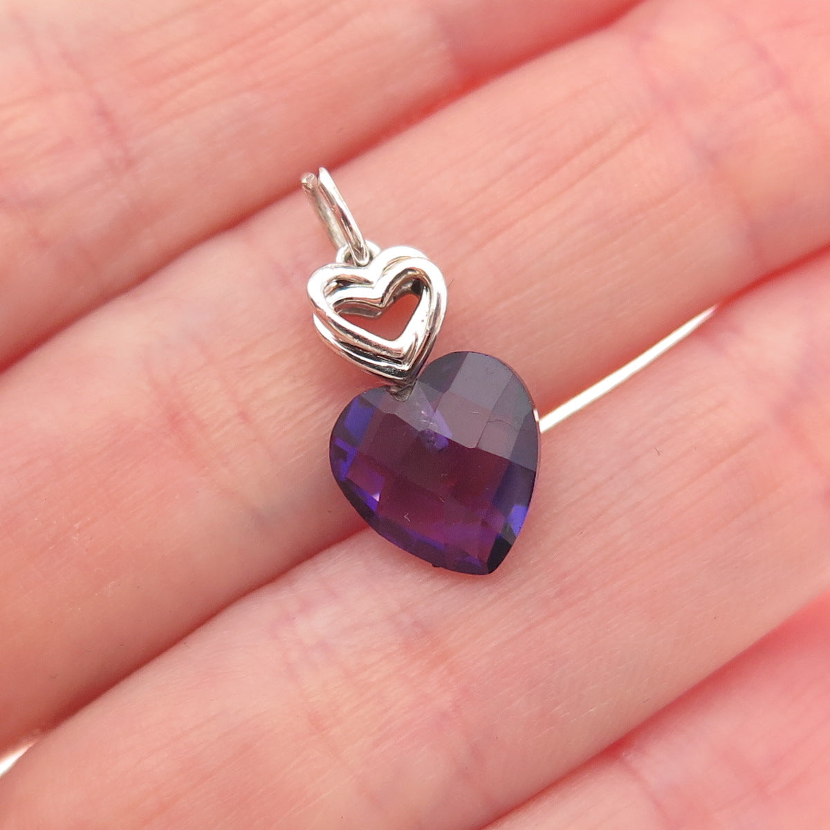 Sun 925 Sterling Silver Real Amethyst Heart Mini Charm Pendant
