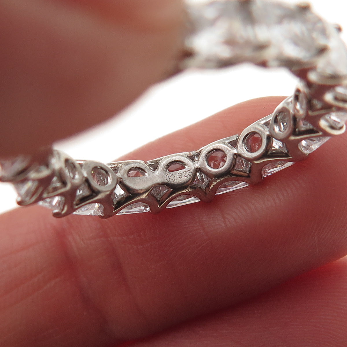 925 Sterling Silver Princess-Cut C Z Eternity Band Ring Size 7.5