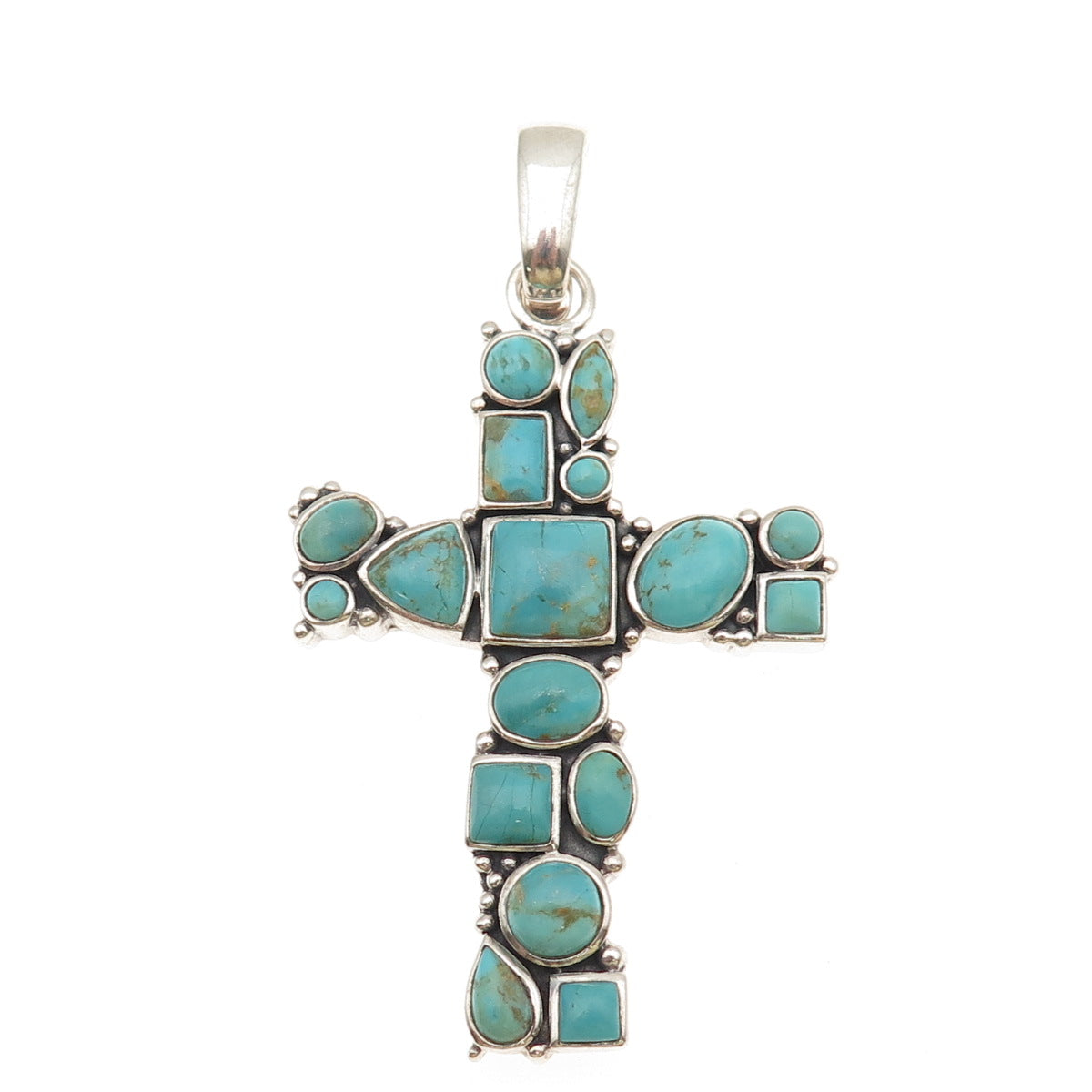 BARSE Sterling Silver Vintage Real Turquoise Large 27.2g Cross Cluster Pendant