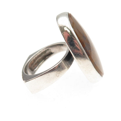 Calvert 925 Sterling Silver Vintage Real Agate Modernist Oxidized Ring Size 4.75