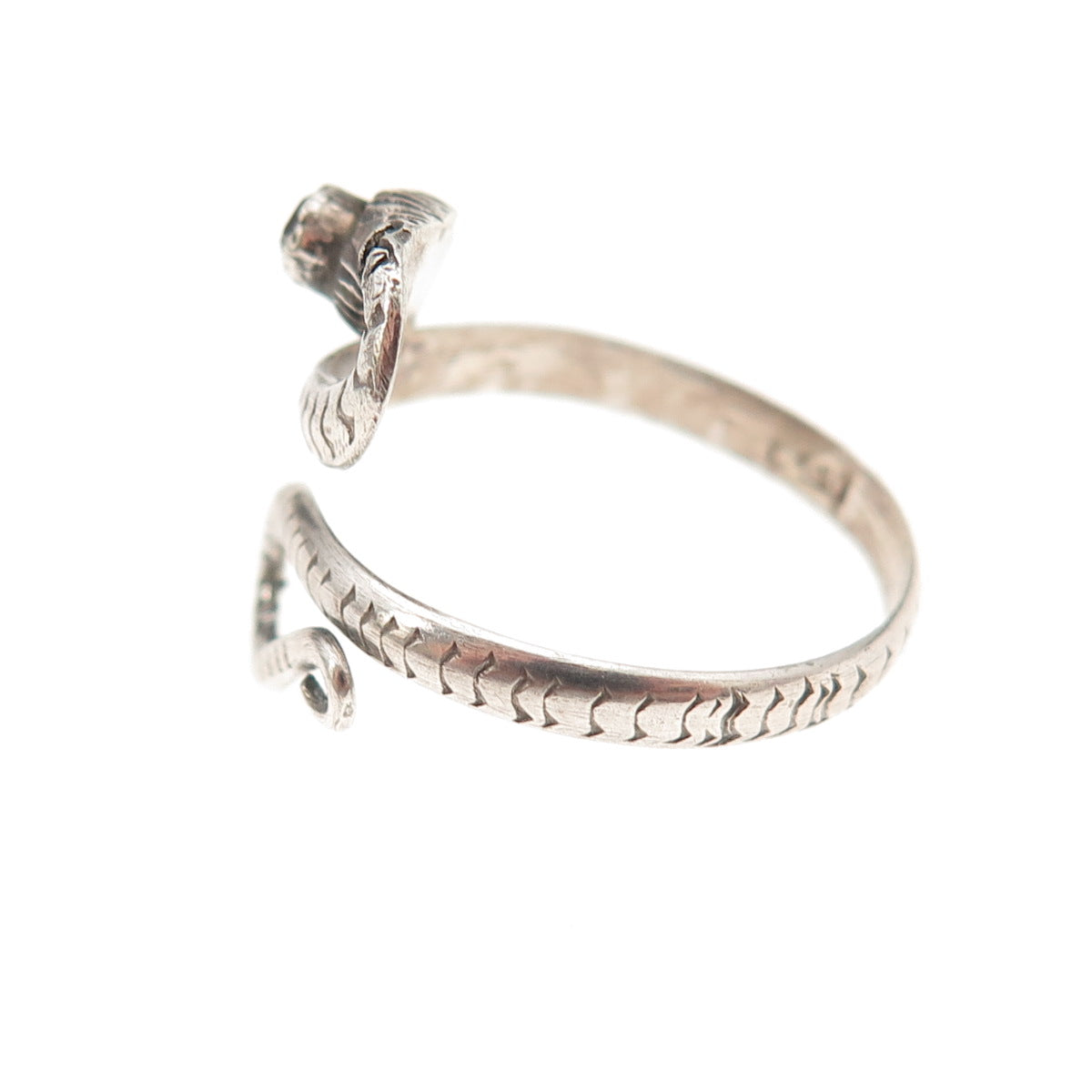 925 Sterling Silver Vintage Real Garnet Snake Oxidized Adjustable Ring Size 9