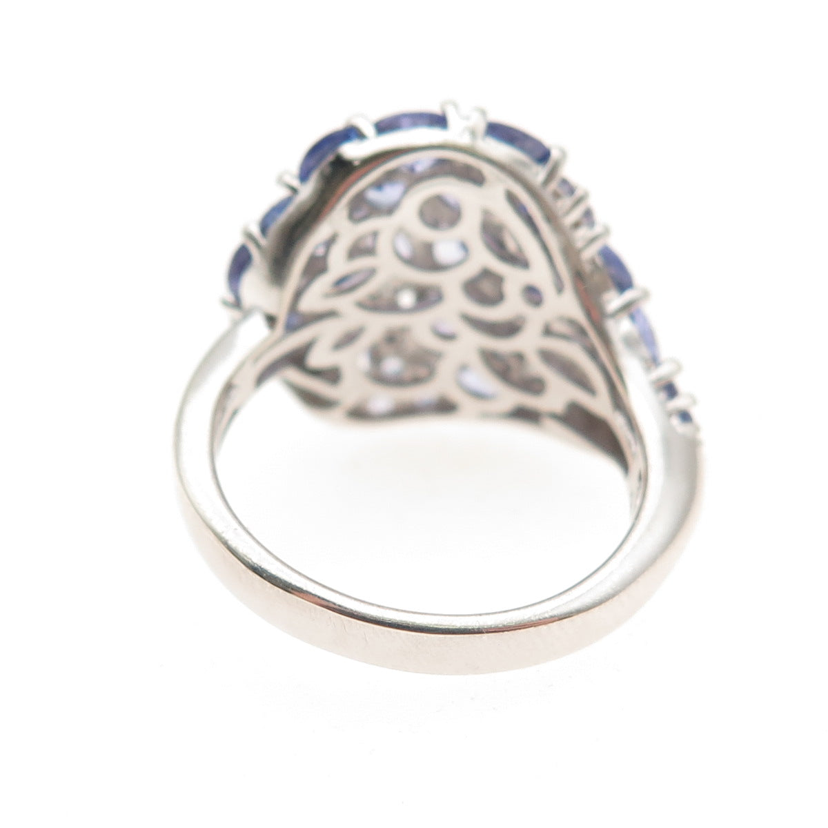 Chuck Clemency 925 Sterling Silver Real Tanzanite & White Topaz Ring Size 8.25