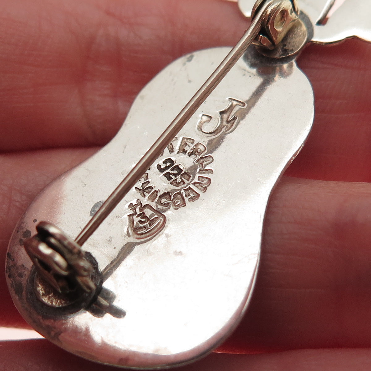 Jeronimo Fuentes 925 Sterling Silver Vintage Mexico Enamel Guitar Pin Brooch