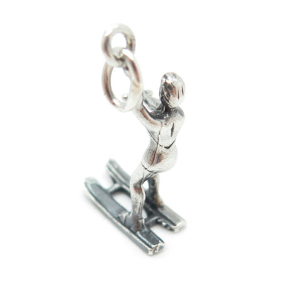 925 Sterling Silver Antique Art Deco Female Waterskier Minimalist Charm Pendant