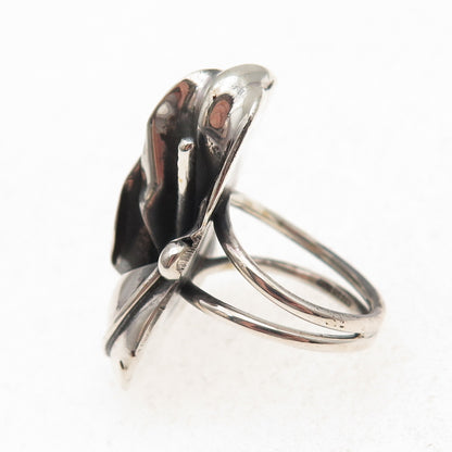 925 Sterling Silver Vintage Calla Lily Flower Oxidized Ring Size 5.5