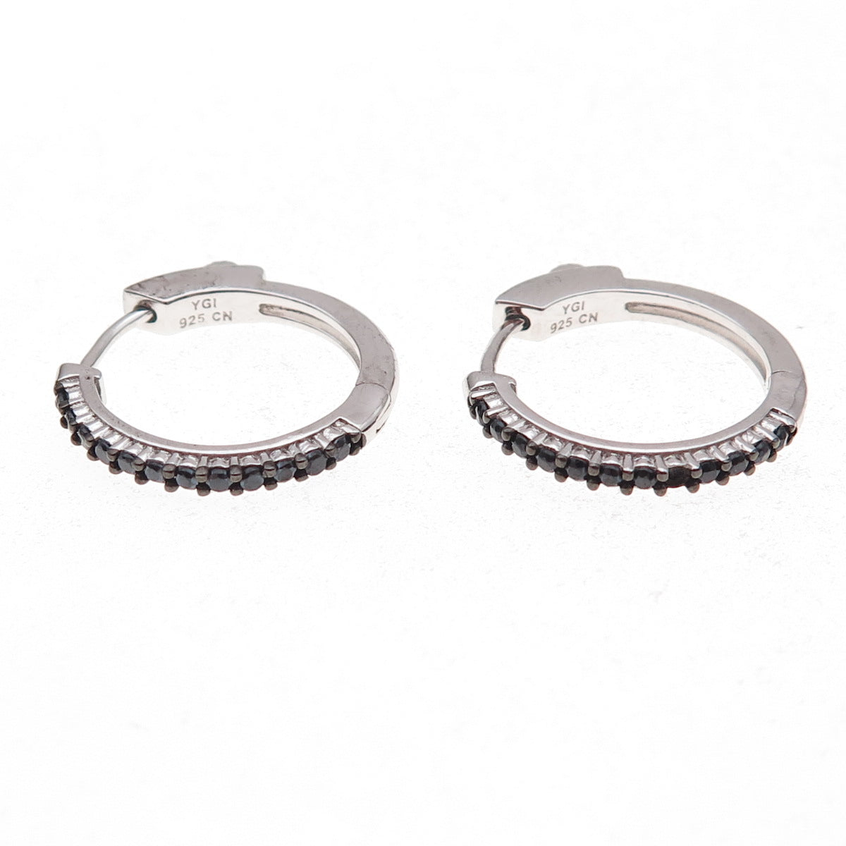 925 Sterling Silver Real Round-Cut Black Spinel Hoop Earrings