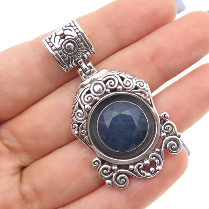 925 Sterling Silver Vintage Real Sodalite Ornate Oxidized Pendant