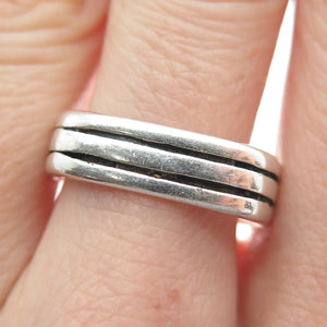 925 Sterling Silver Vintage Modernist Oxidized Lined Band Ring Size 9.25