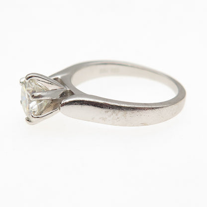 925 Sterling Silver Real Round-Cut Moissanite Engagement Ring Size 5.25